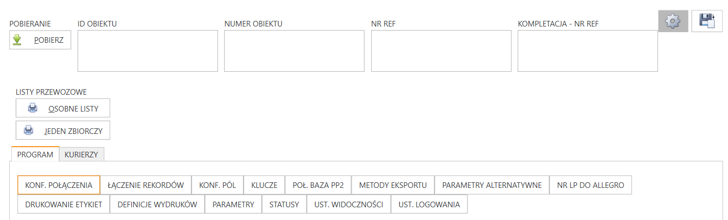 Widok PP Etykiety ze wskazaniem na Konfigurację połączenia.